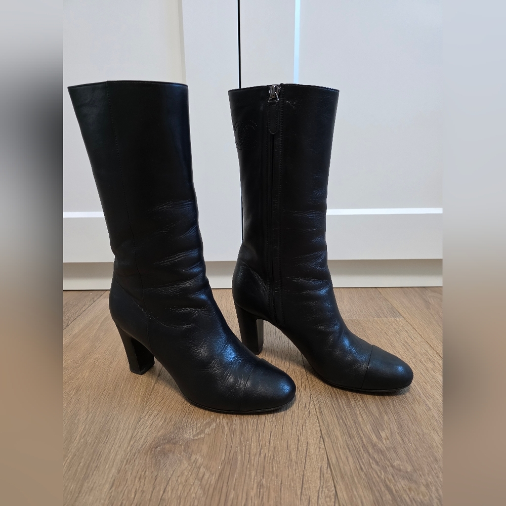 CHANEL Black Leather Boots